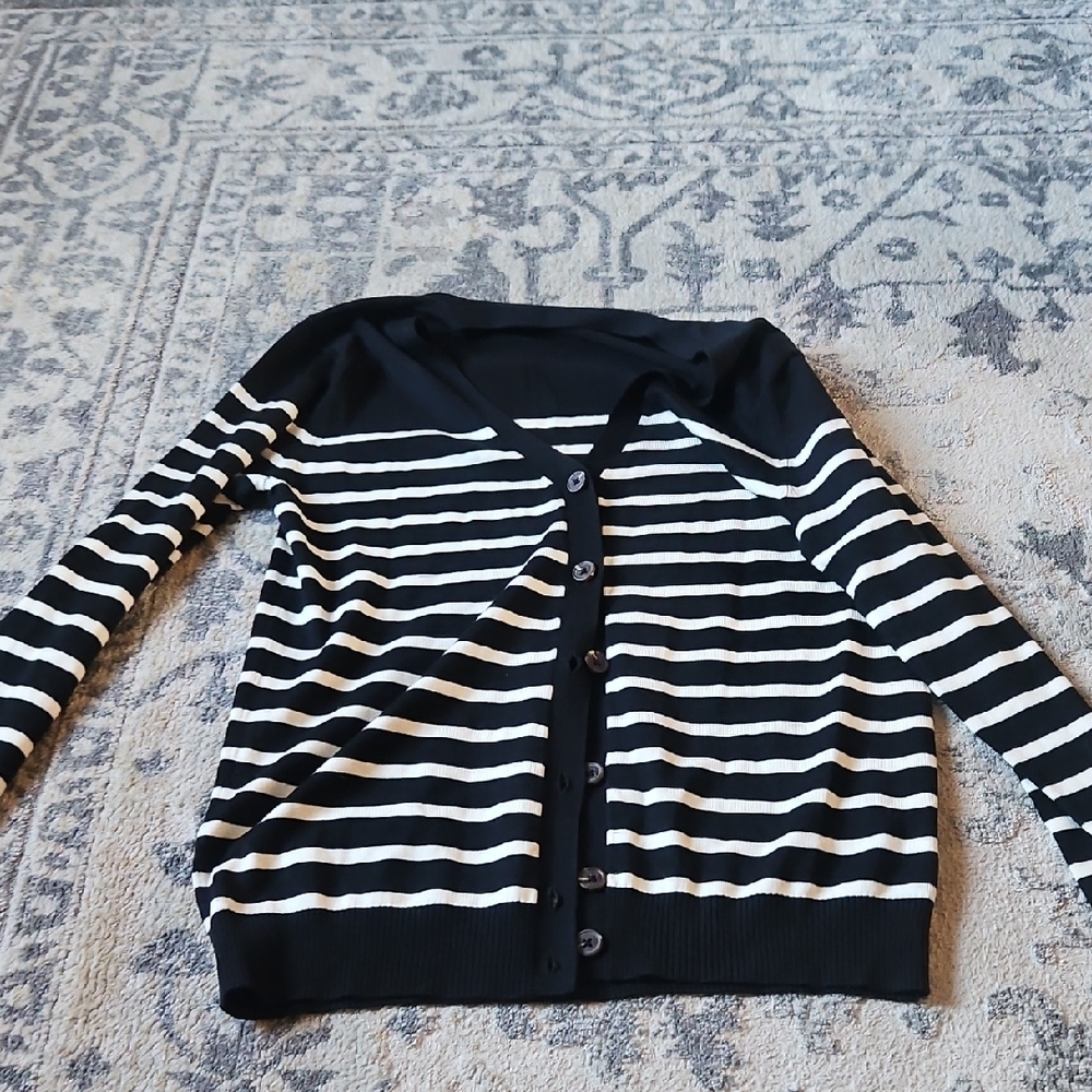 Black and White Striped Cardigan
